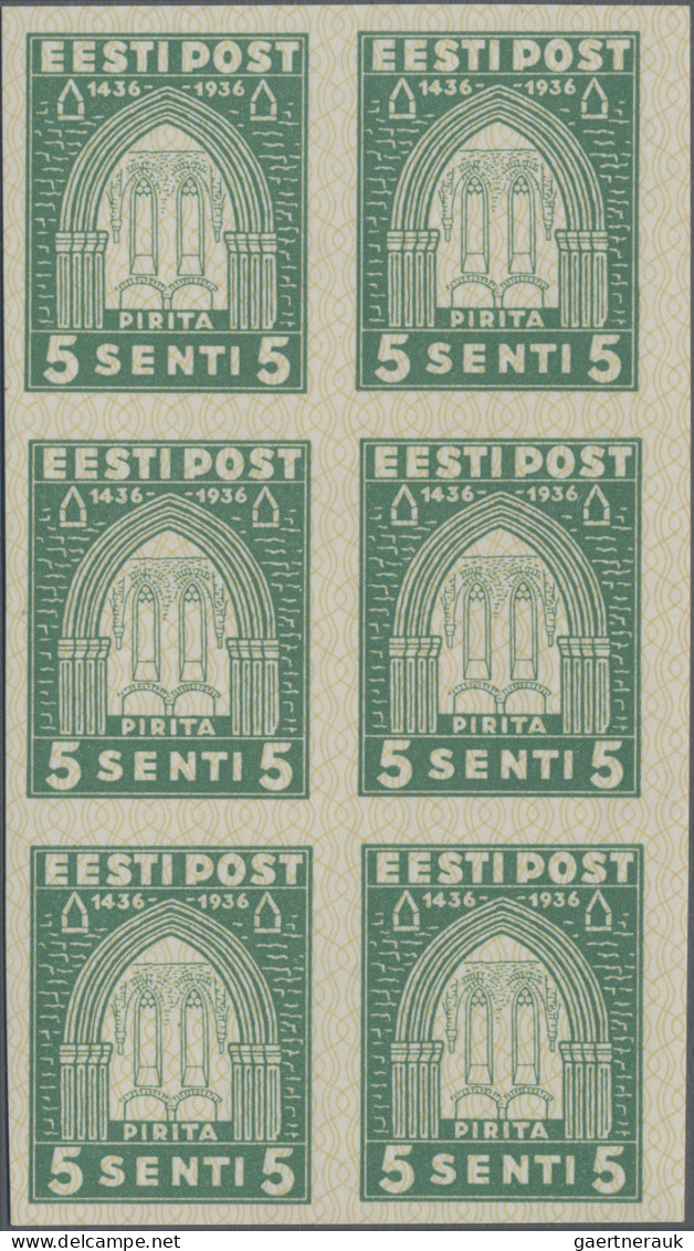 Estonia: 1936, Pirita Monastry, 5s. Green, Imperforate Proof Block Of Six In Iss - Estonia