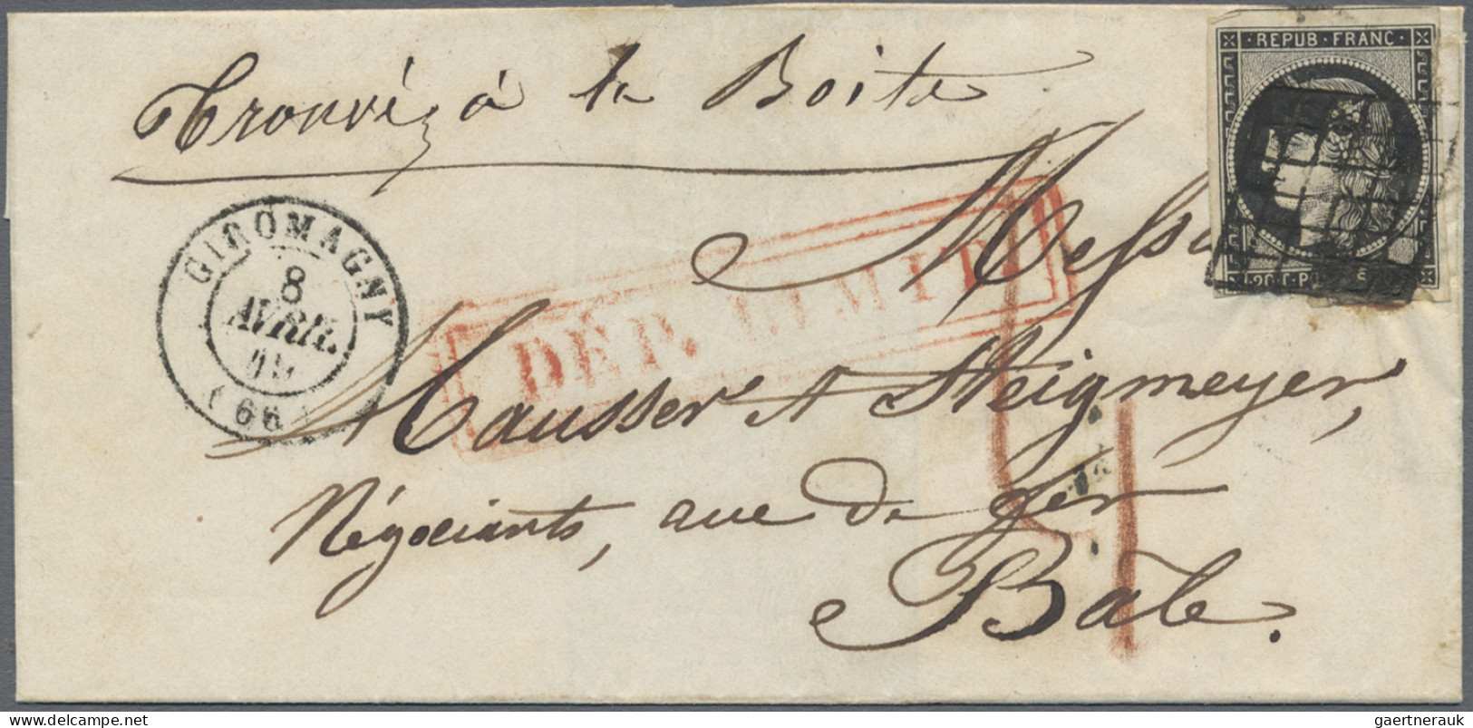 France: 1849, Ceres 20c. Black, Fresh Colour, Cut Into/slight Imperfections, Sin - Covers & Documents