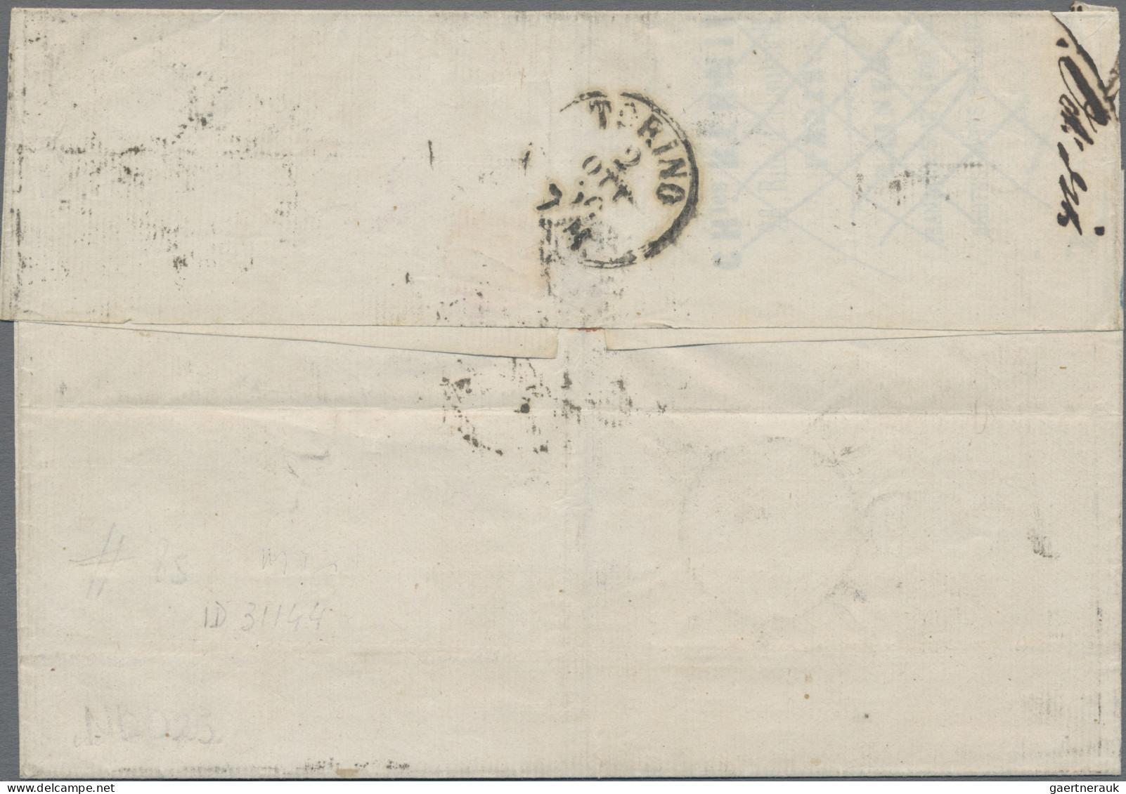 France: 1860 'Napoleon' 10c. Light Brown IMPERF STRIP OF FIVE, Used On Cover Fro - Brieven En Documenten