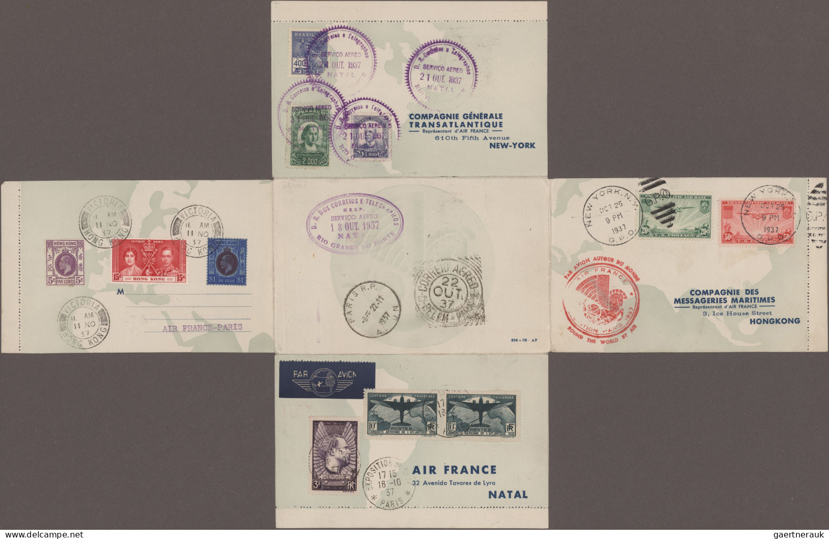 France: 1937 Four Parts Folded Air France Letter Sheet Used From Paris (franked - Covers & Documents