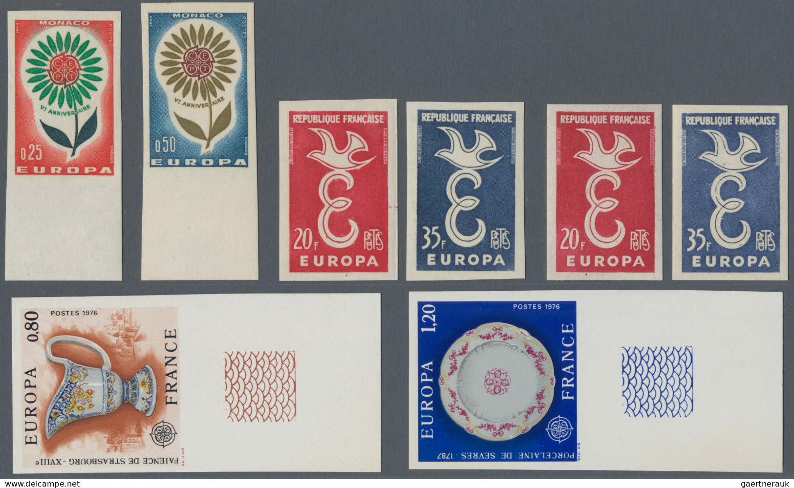France: 1958/76, Imperforate Copies Of "Europa" Design Stamps, Four Sets Of Two - Nuevos