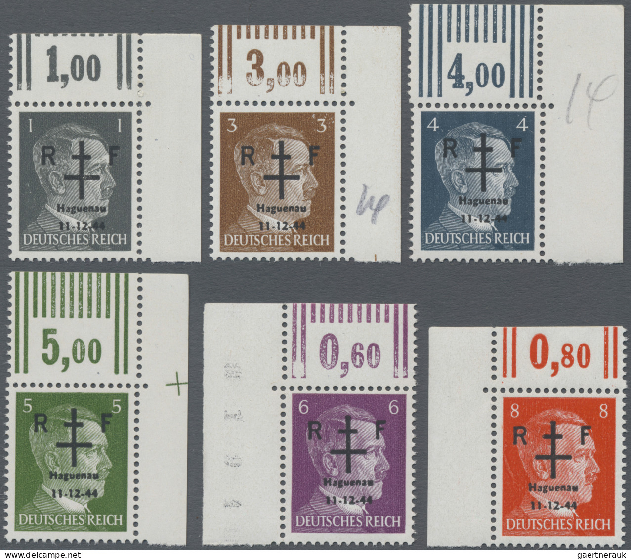 France - Locals: HAGENAU: 1944, "R F / Haguenau / 11-12-44", Overprints On 1pfg. - Autres & Non Classés