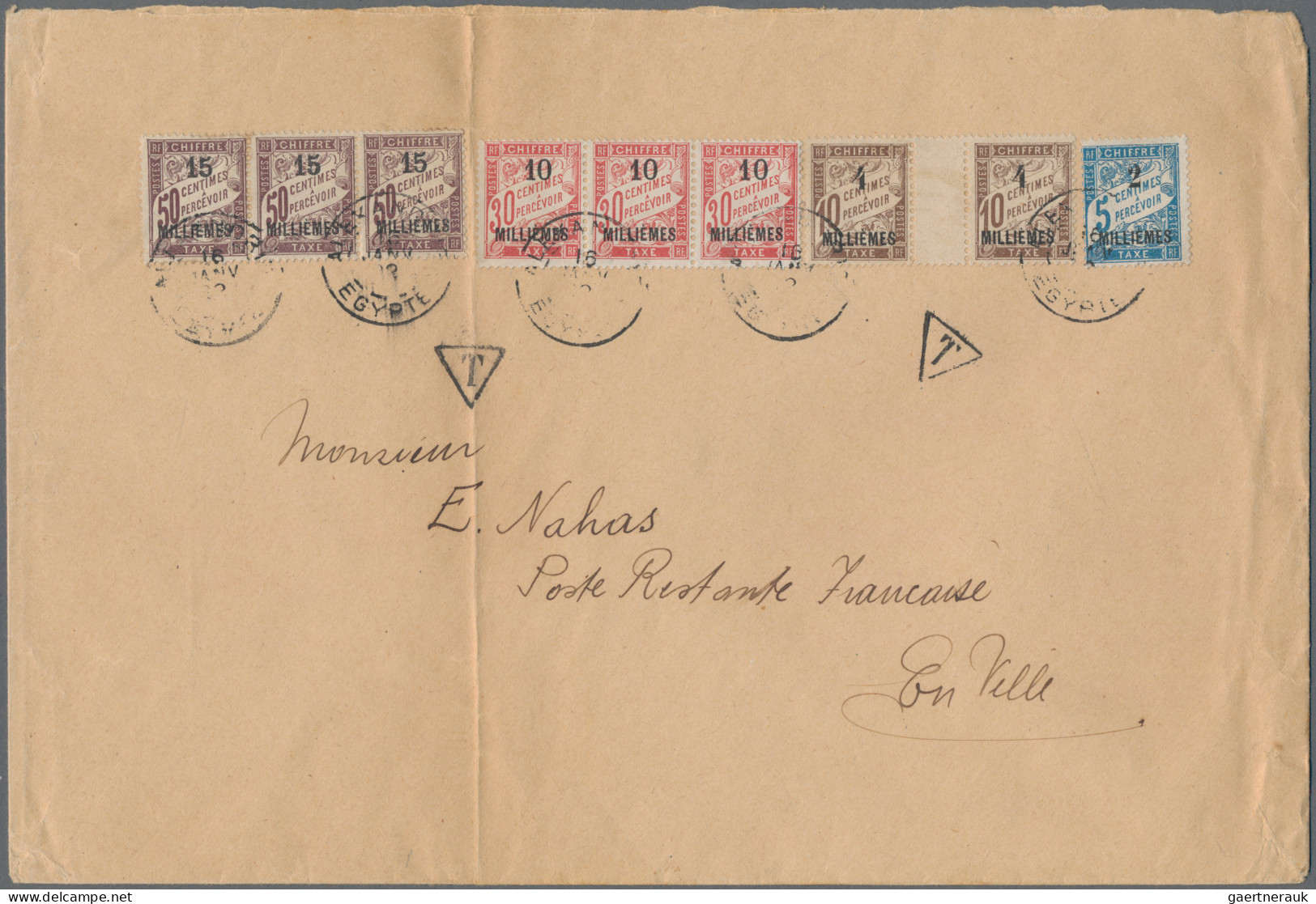 French PO In Egypt - Postage Dues: 1922 Cover Addressed To 'E. Nahas, Poste Rest - Autres & Non Classés