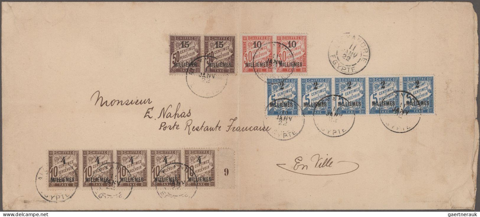 French PO In Egypt - Postage Dues: 1922 Cover Addressed To 'E. Nahas, Poste Rest - Other & Unclassified