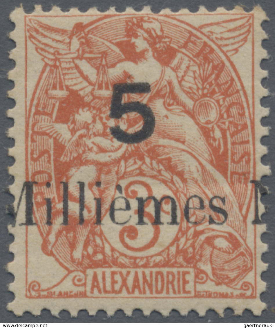 French PO In Egypt: 1921 ERROR "5 Millièmes" On 3c. Of Alexandria, Mint Never Hi - Other & Unclassified