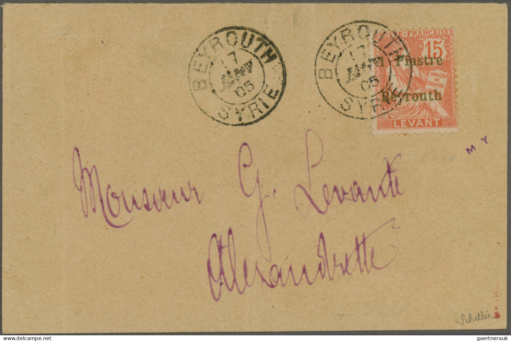 French Post Offices In The Levant: 1905, Beyrouth Surcharge 1pi. On 15c. Vermill - Sonstige & Ohne Zuordnung