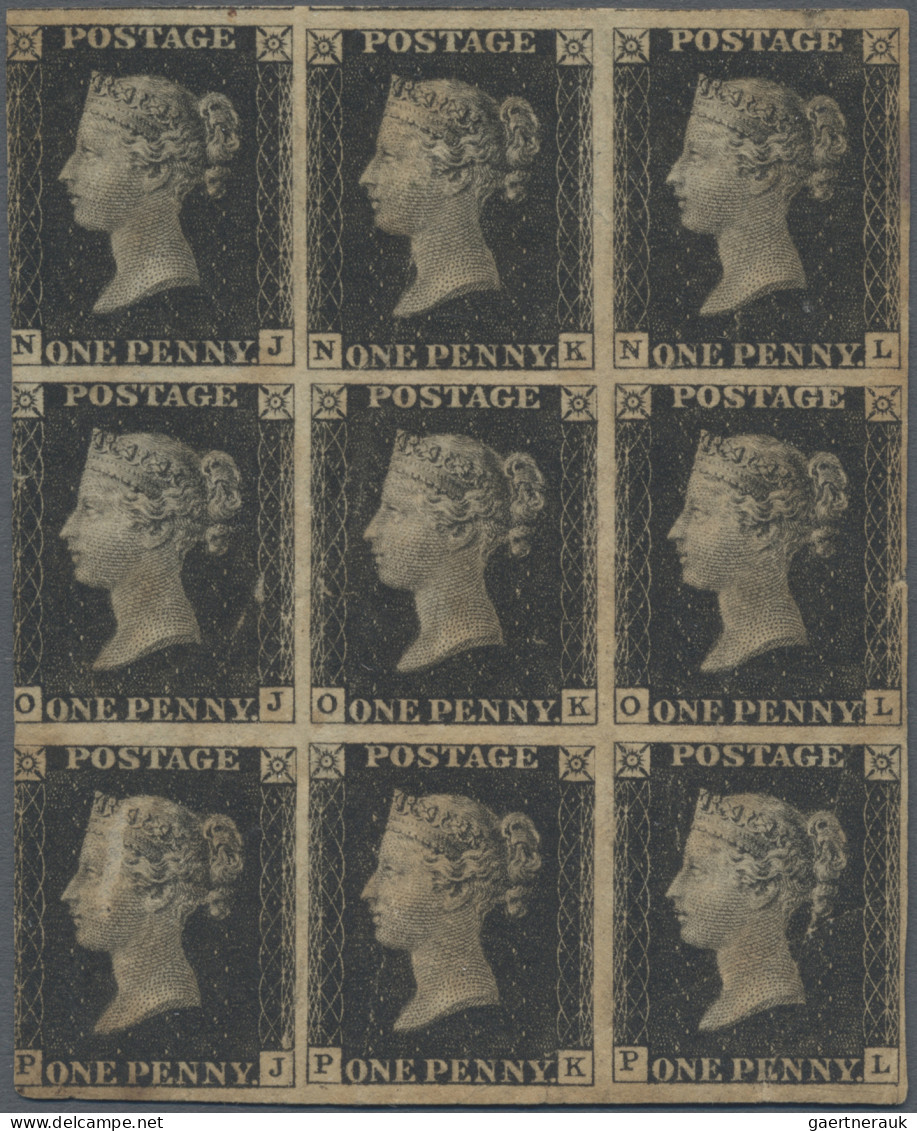 Great Britain: 1840 1d. Black, Plate 8, BLOCK OF NINE (NJ/PL), Mounted Mint With - Other & Unclassified