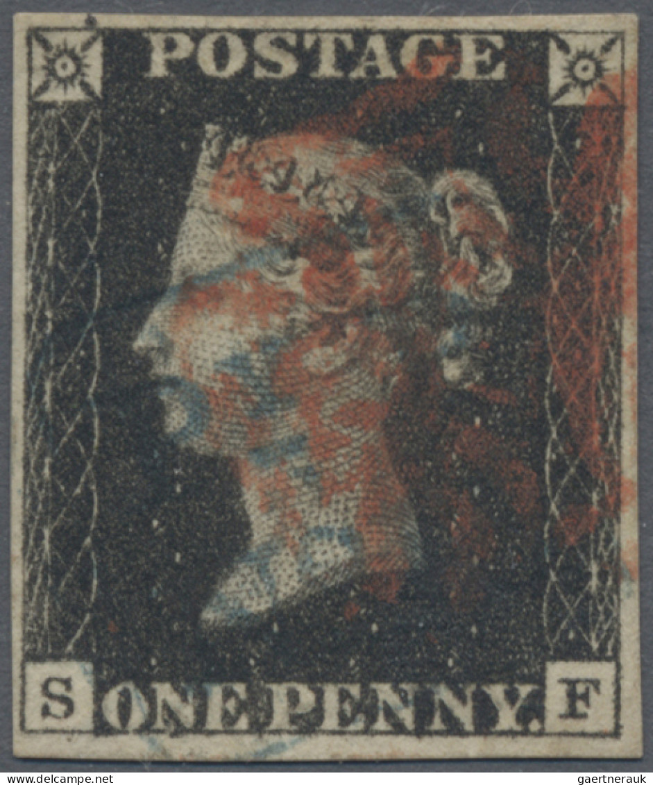 Great Britain: 1840, 1d. Black, Plate 8, Lettered "S-F", Fresh Colour And Full E - Gebruikt