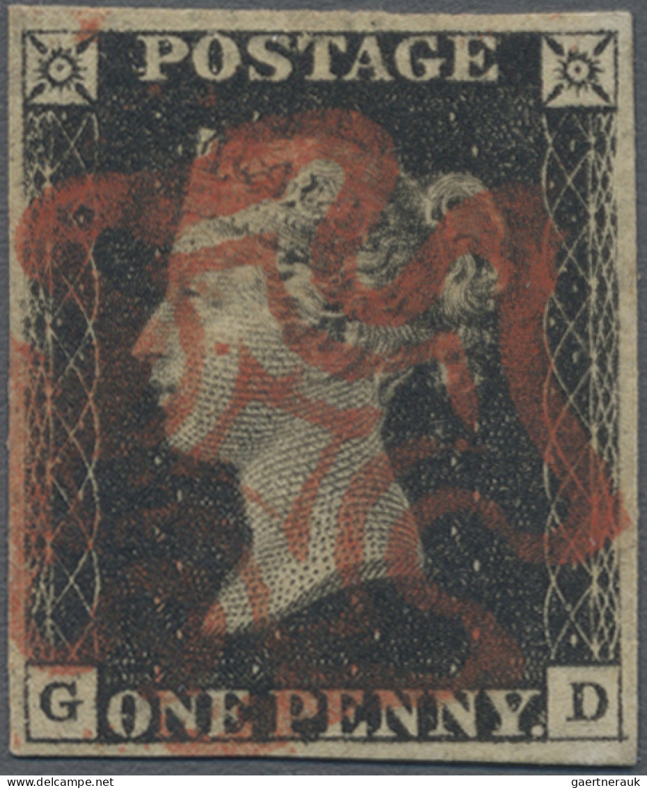 Great Britain: 1840, 1 D Black, Plate 4, Lettered GD, Neat Wide Margins, Cancell - Oblitérés