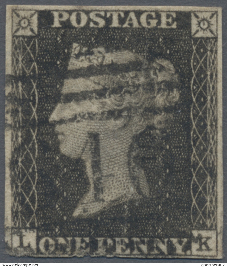 Great Britain: 1840, 1d. Black, Plate 1b, Lettered "L-K", Fresh Colour And Mainl - Used Stamps