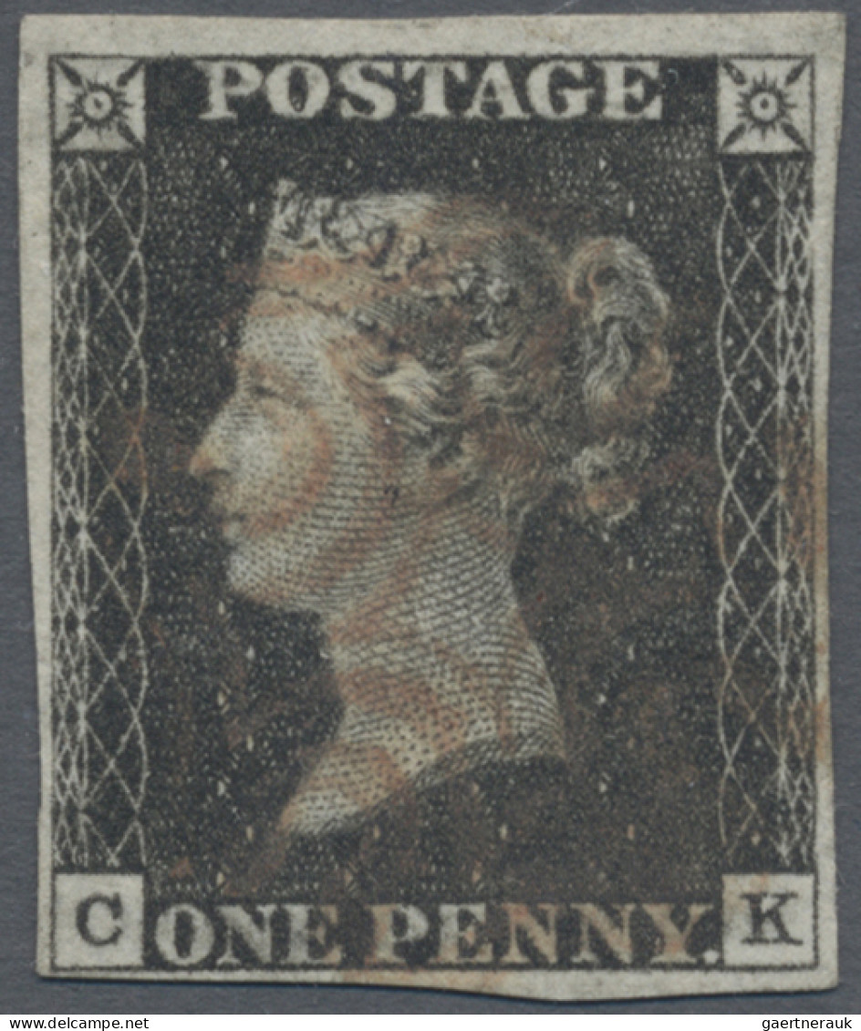 Great Britain: 1840, 1d. Black, Plate 1b, Lettered "C-K", Printed On Thin Paper, - Used Stamps