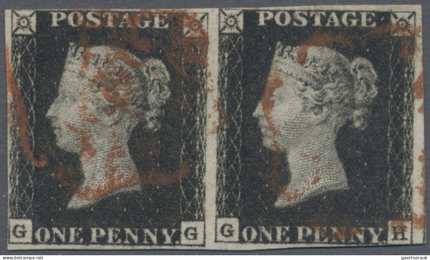 Great Britain: 1840, 1d. Black, Plate 5, Horizontal Pair Lettered "G-G"/"G-H", D - Usados