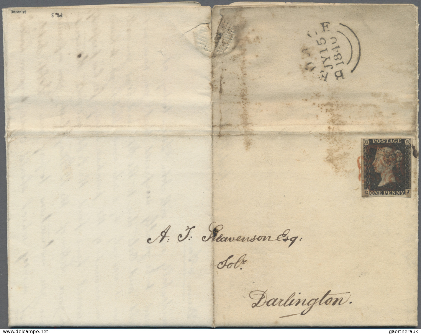 Great Britain: 1840, 1d. Black, Plate 3, Lettered "C-J", Fresh Colour, Cut Into - Sonstige & Ohne Zuordnung