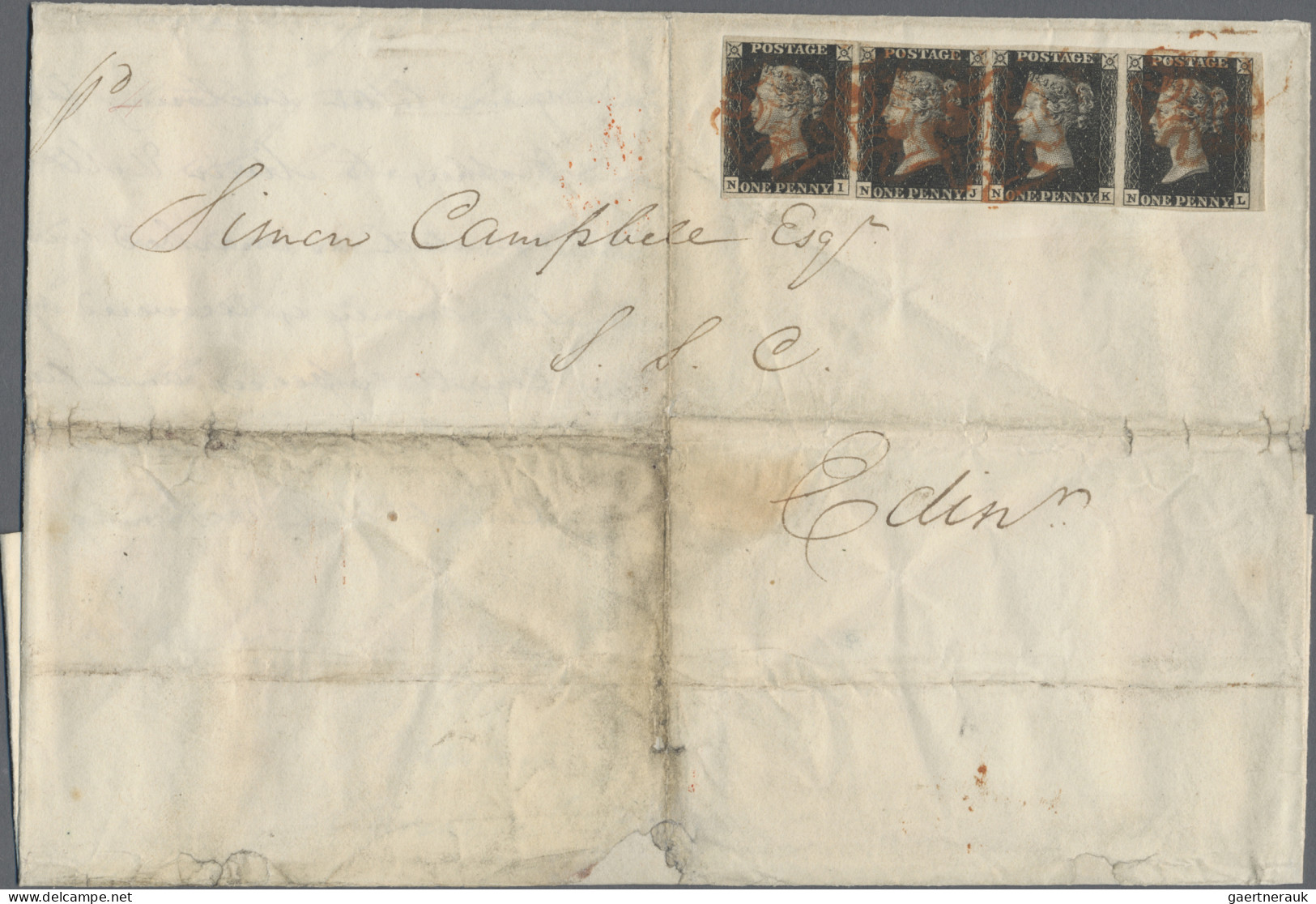 Great Britain: 1840, 1d. Black, Plate 6, Horizontal Strip Of Four Lettered ""N-I - Andere & Zonder Classificatie