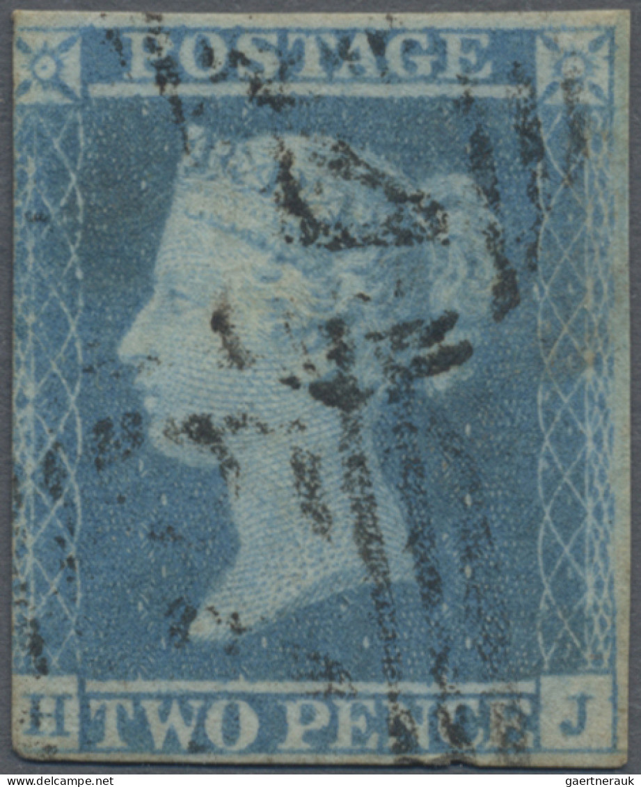 Great Britain: 1840/1841, Inverted Watermark, Four Used Stamps: 1d. Black, Plate - Gebruikt