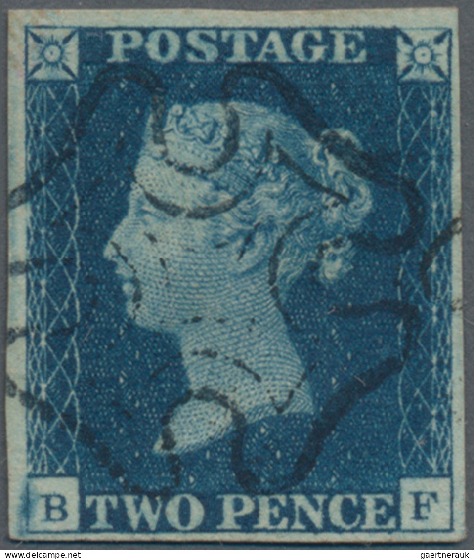 Great Britain: 1840, 2 D Deep Blue, Letered BF, Platte 2, Canncellef By Neat Bla - Used Stamps