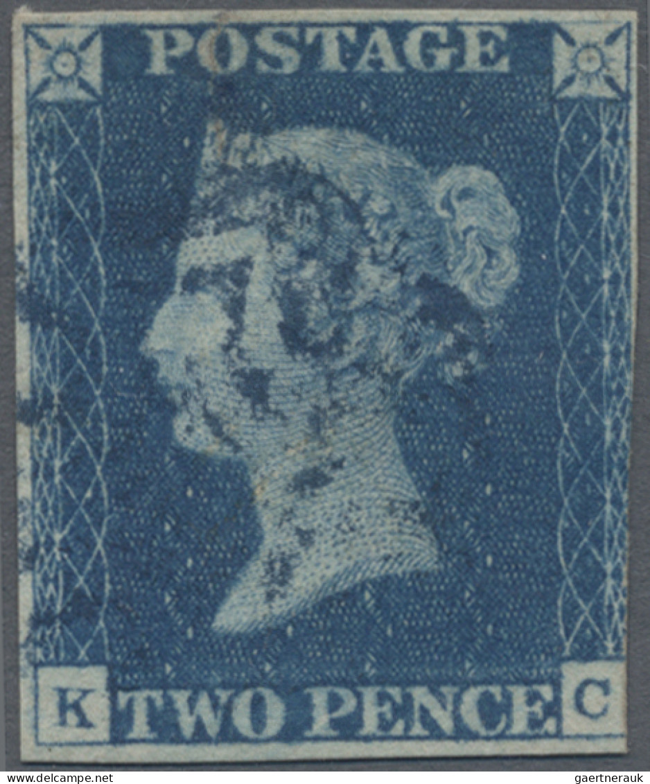 Great Britain: 1840, 2d. Blue, Plate 2, Lettered "K-C", Fresh Colour, Cut Into A - Oblitérés