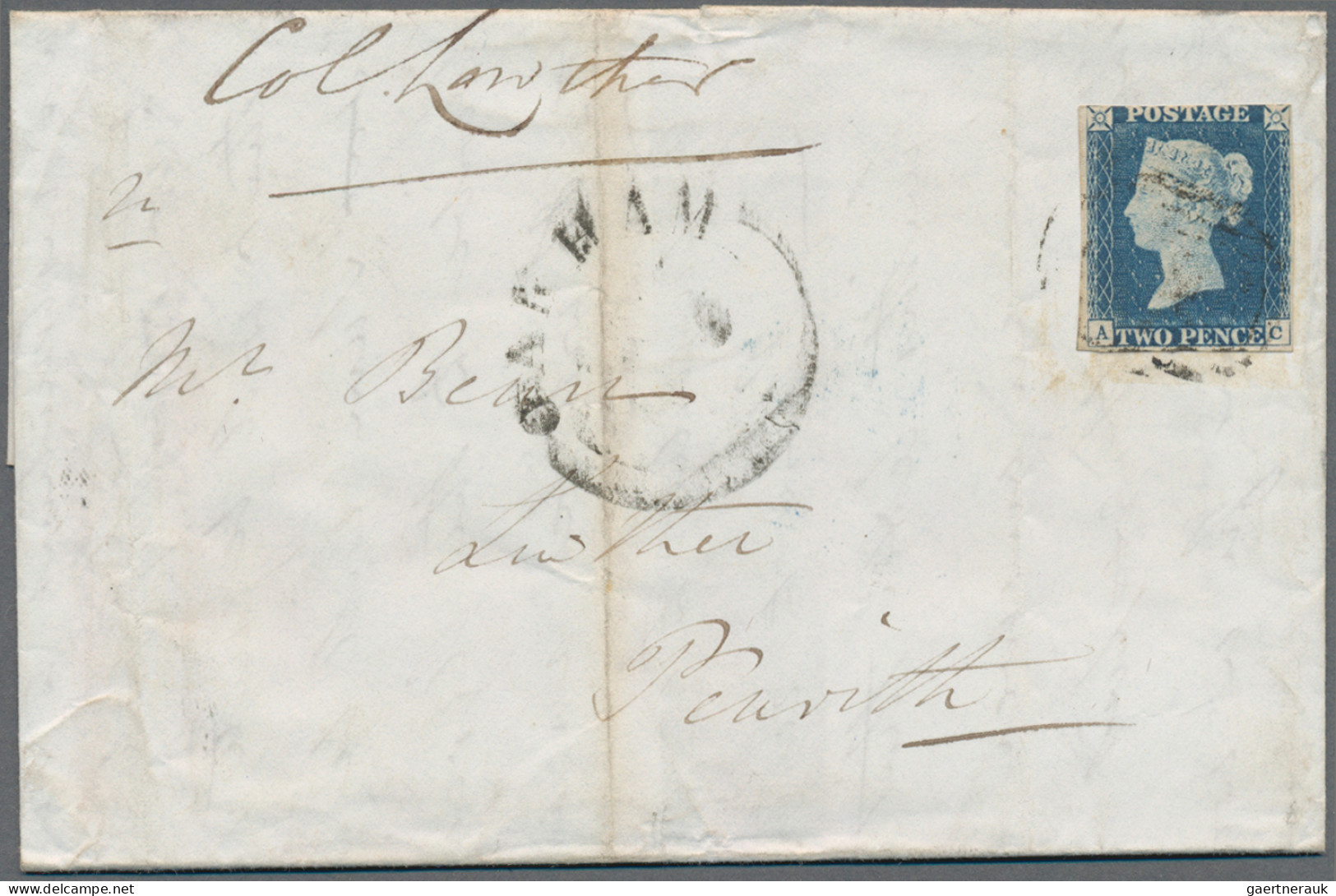 Great Britain: 1840 2d. Blue Lettered A-C Used On Folded Letter From Oakham To P - Other & Unclassified