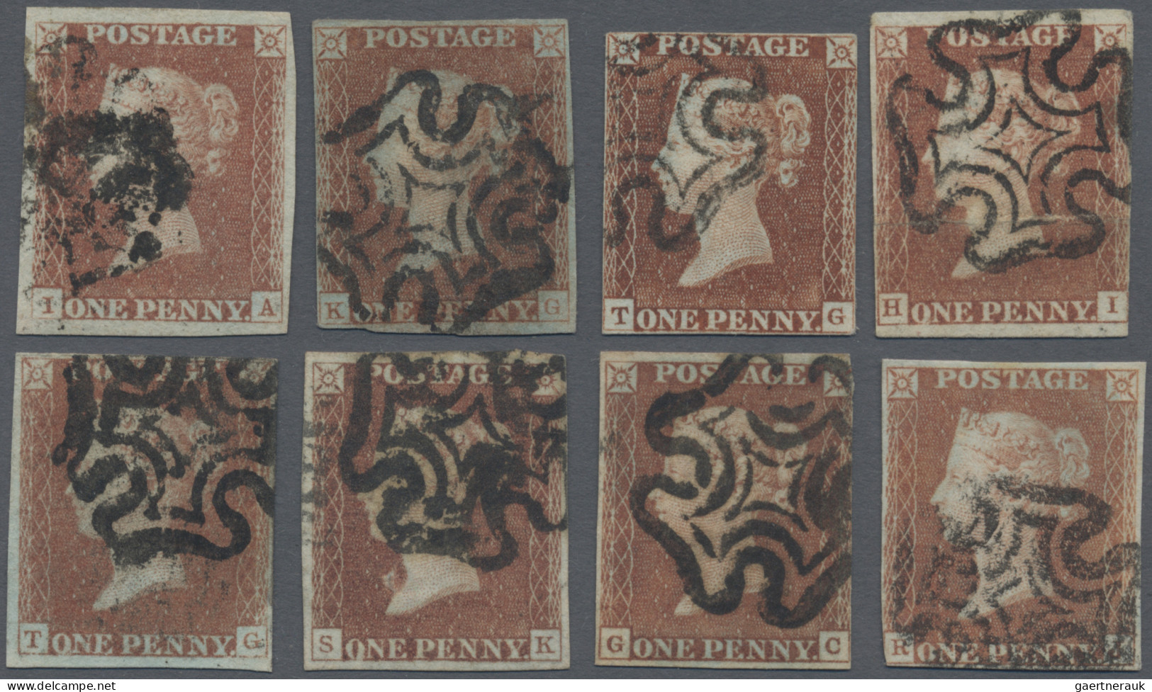 Great Britain: 1841, 1d. Red, Printed From Black Plates, Eight Stamps: Plate 1b, - Oblitérés