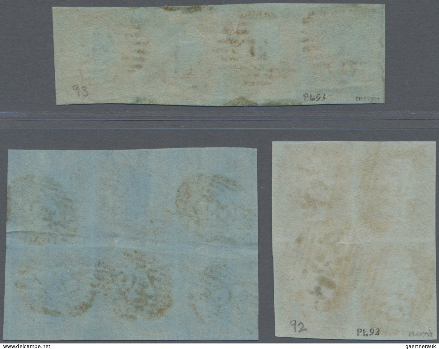 Great Britain: 1849 1d. Red-brown On Bluish Paper: STRIP OF FOUR From Plate 92 C - Sonstige & Ohne Zuordnung