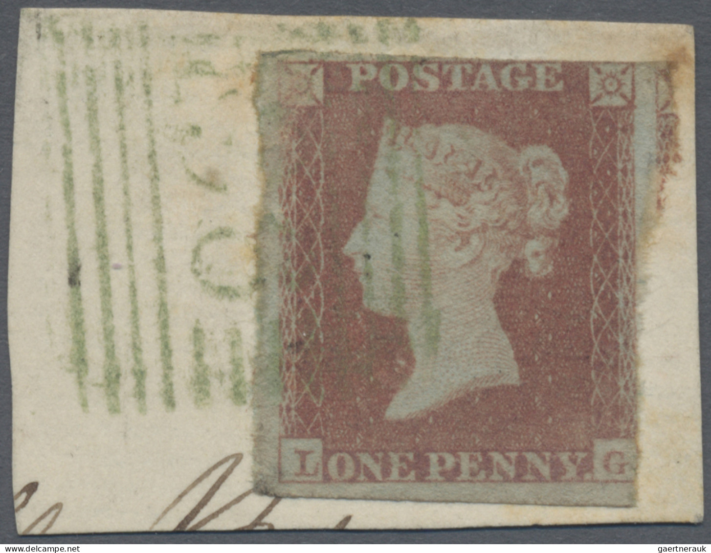 Great Britain: 1841, 1d. Red, Lettered "L-G", Cut Into At Two Sides, Used On Pie - Ohne Zuordnung