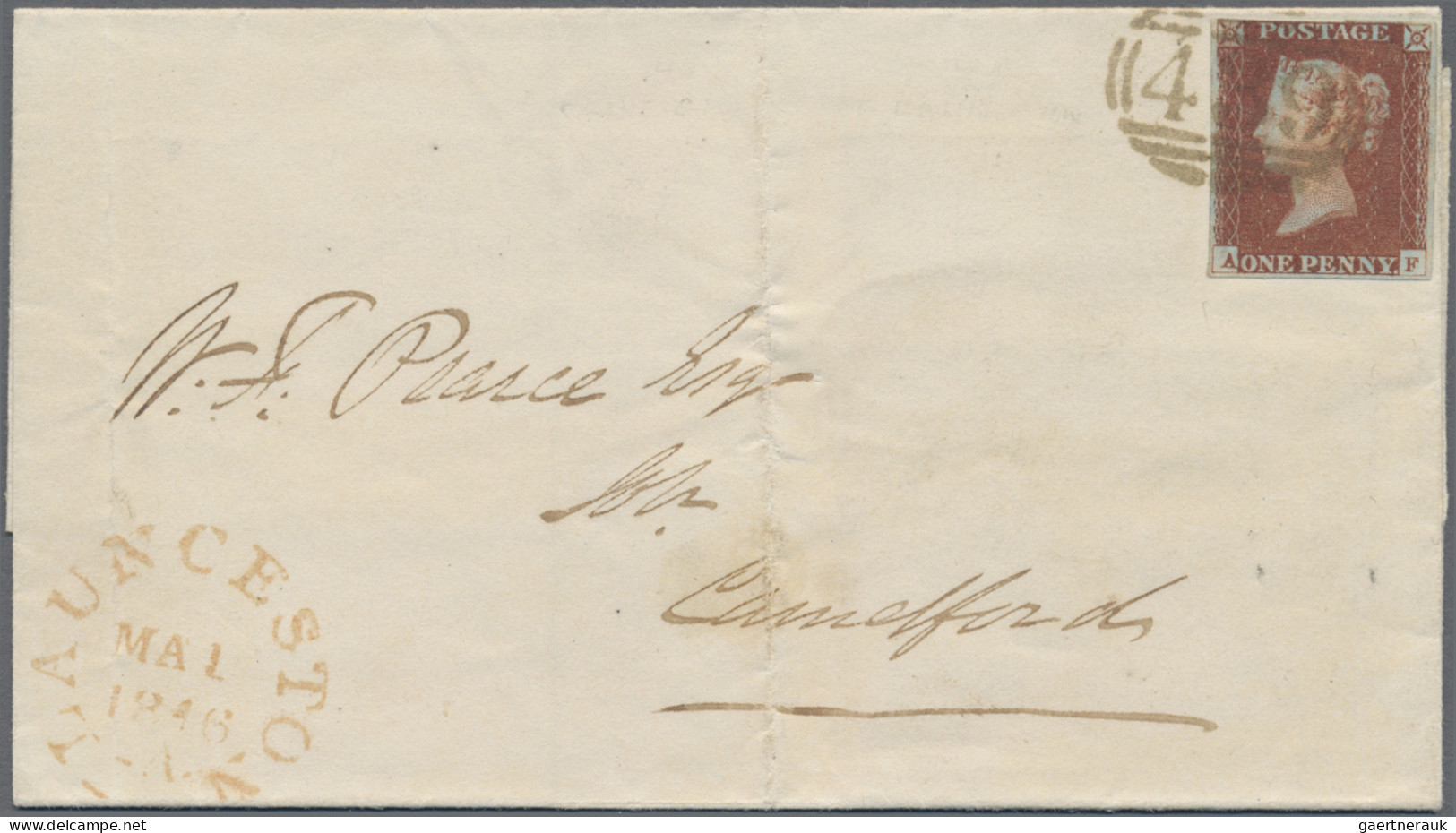 Great Britain: 1846, 1d. Red, Plate 64, Lettered "A-F", Fresh Colour, Cut Into A - Covers & Documents