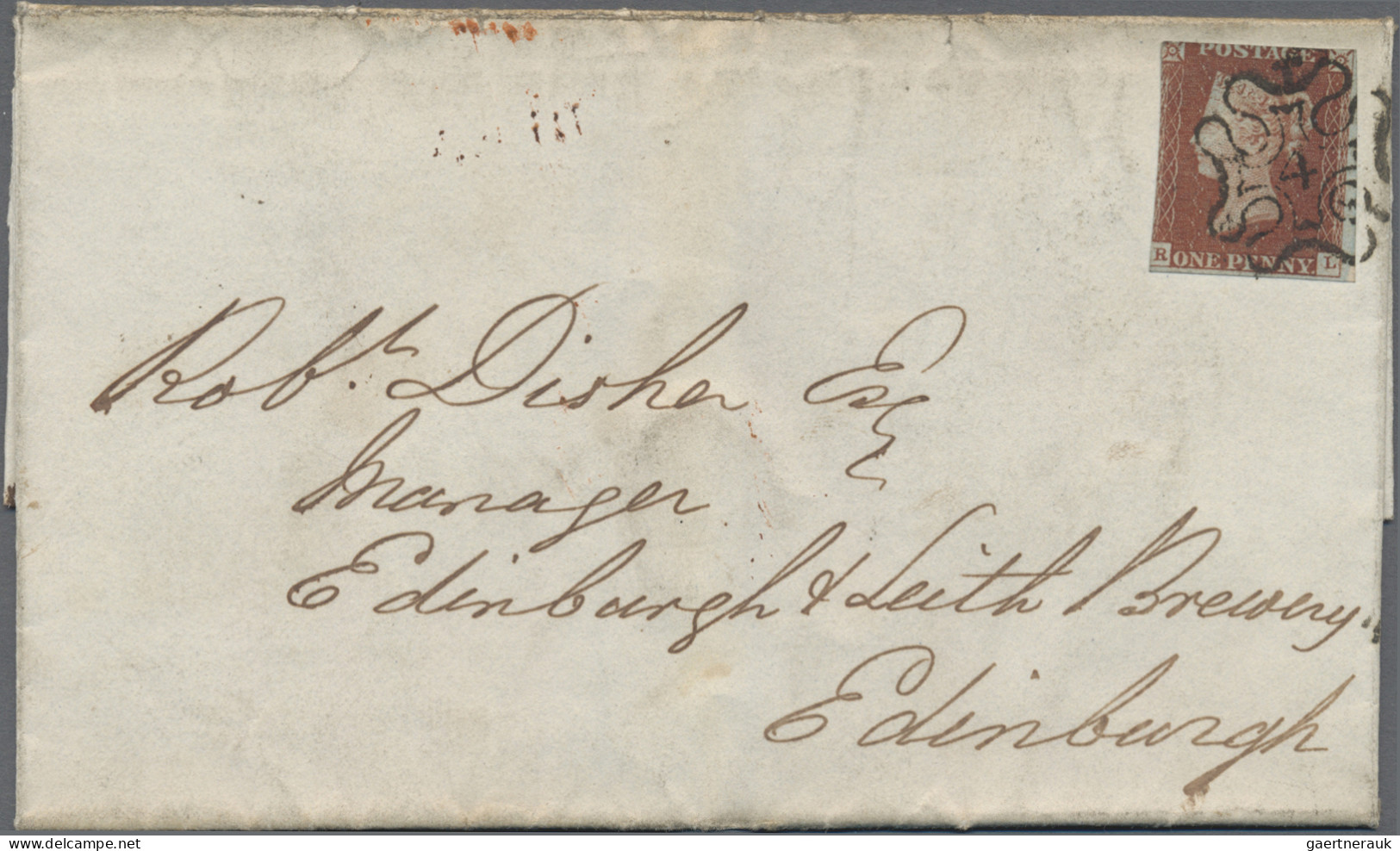 Great Britain: 1841 MC "4": 1d. Red, Lettered R-L", Fresh Colour, Cut Into At Tw - Covers & Documents