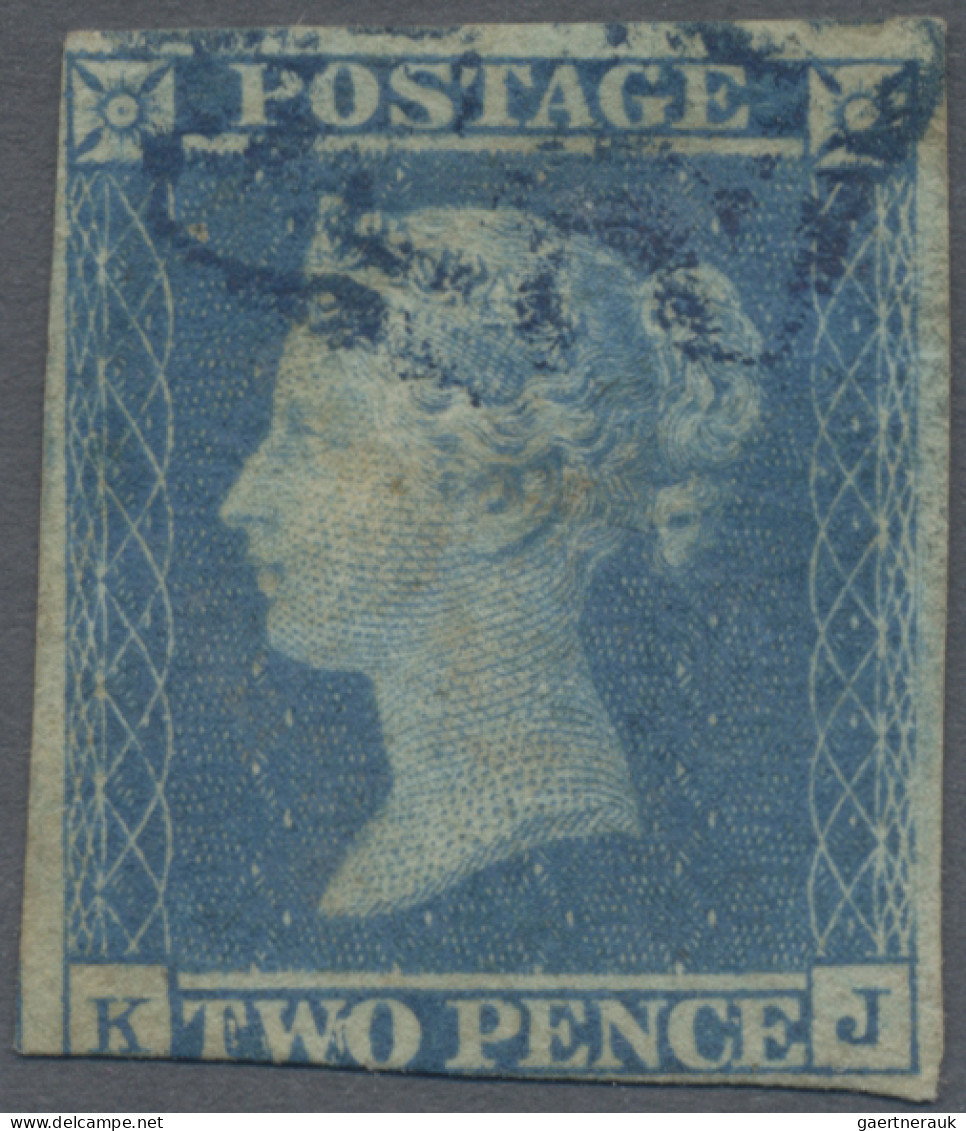 Great Britain: 1841, 2d. Blue "white Line", Plate 3, Lettered "K-J", Fresh Colou - Gebruikt