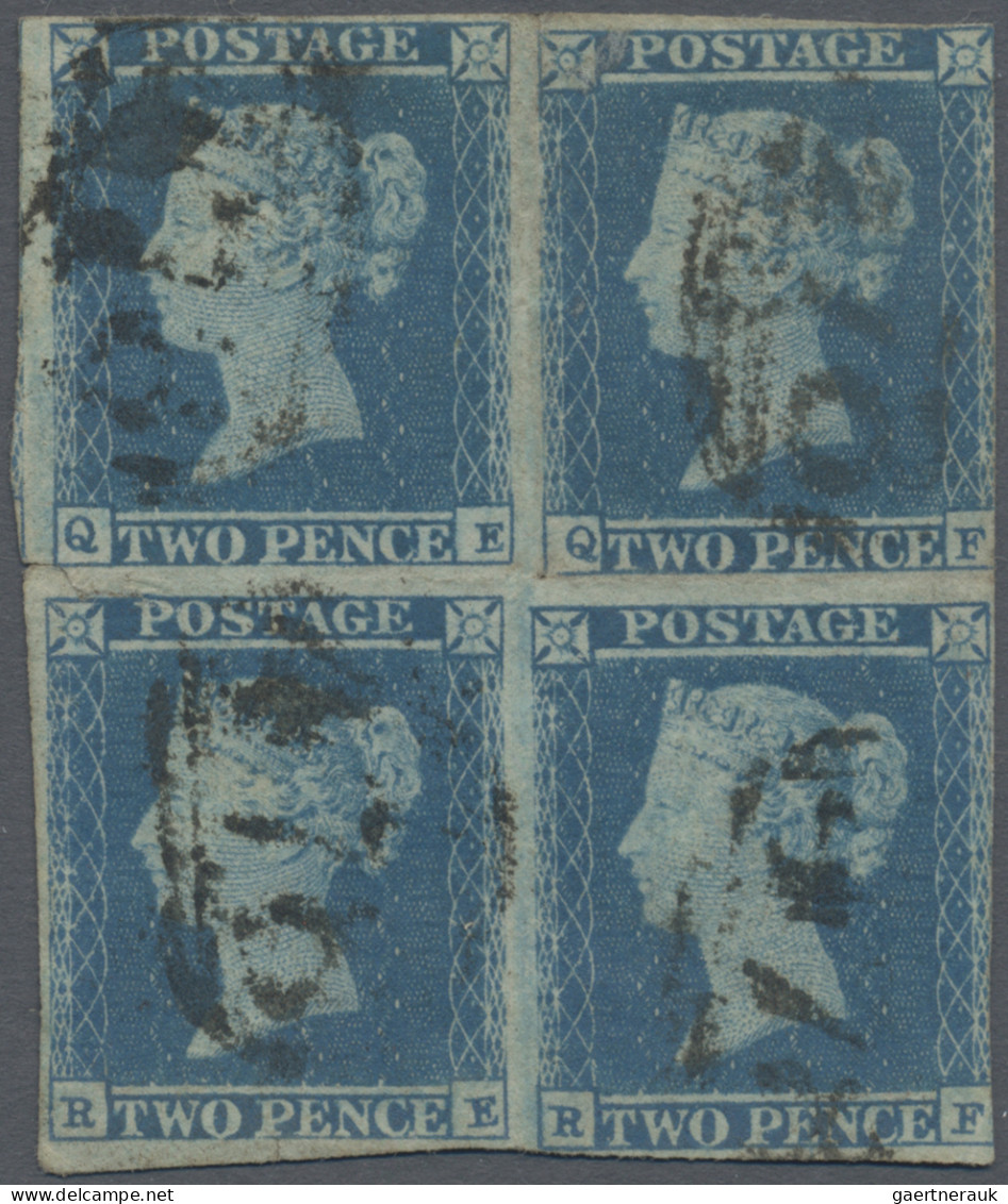 Great Britain: 1841, 2d. Blue "white Line", Plate 4, Block Of Four On Slightly L - Oblitérés