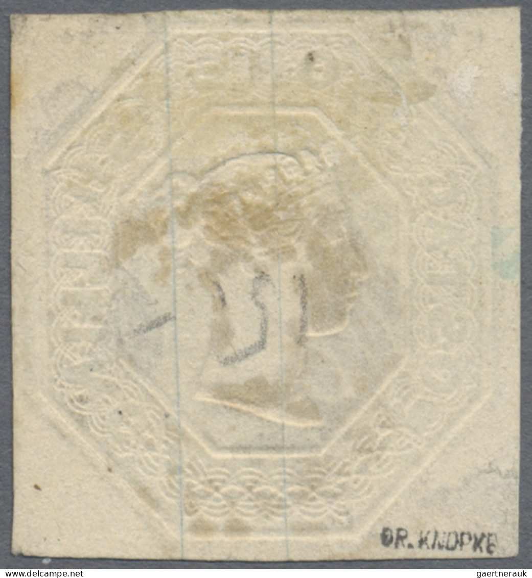 Great Britain: 1847, Embossed 1s. Pale Green, Die W.W.1, Slightly Touched At Top - Oblitérés