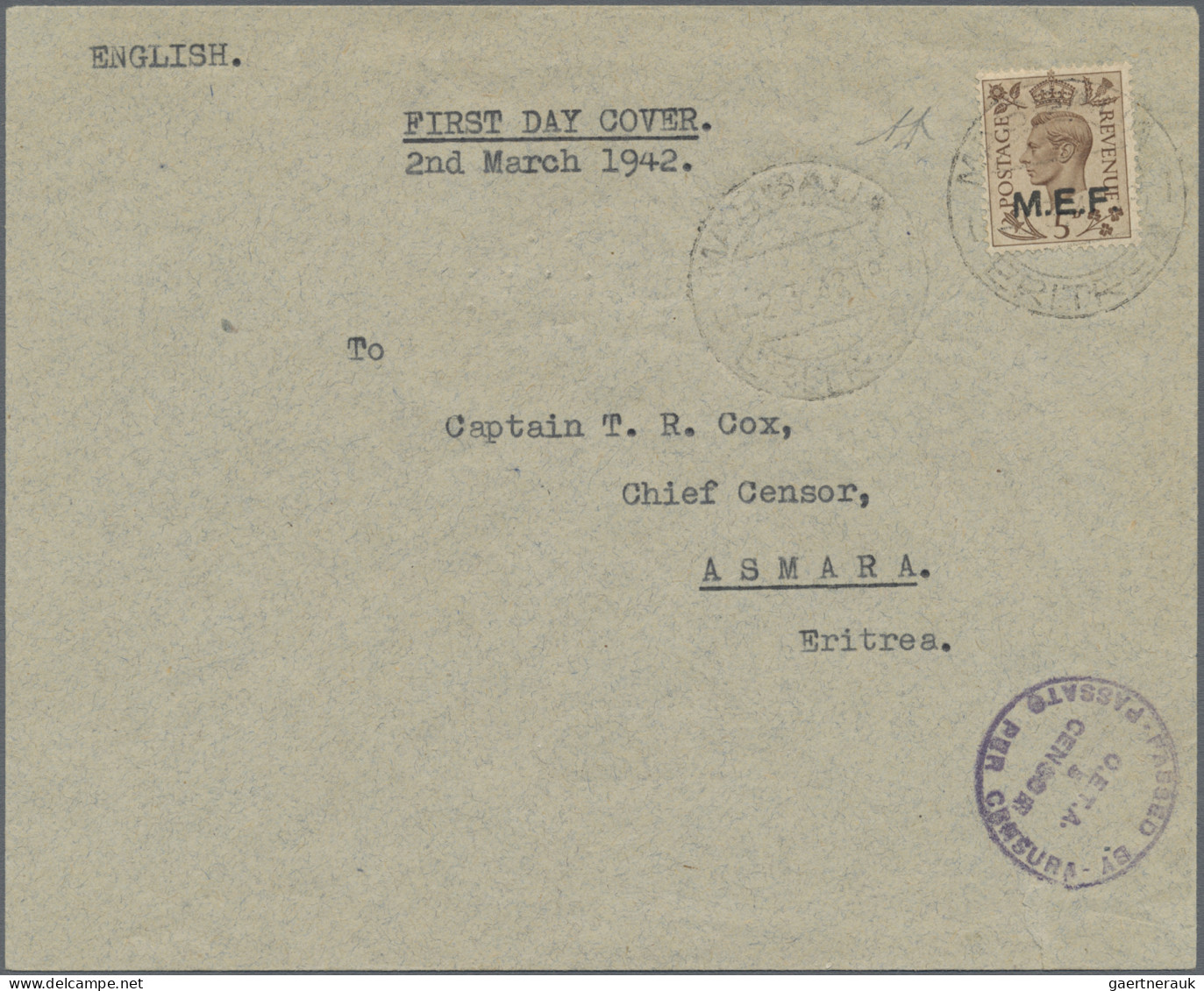 British Military Post  In WWII: 1942, Middle East Forces - NAIROBI OVERPRINT 1 D - Sonstige