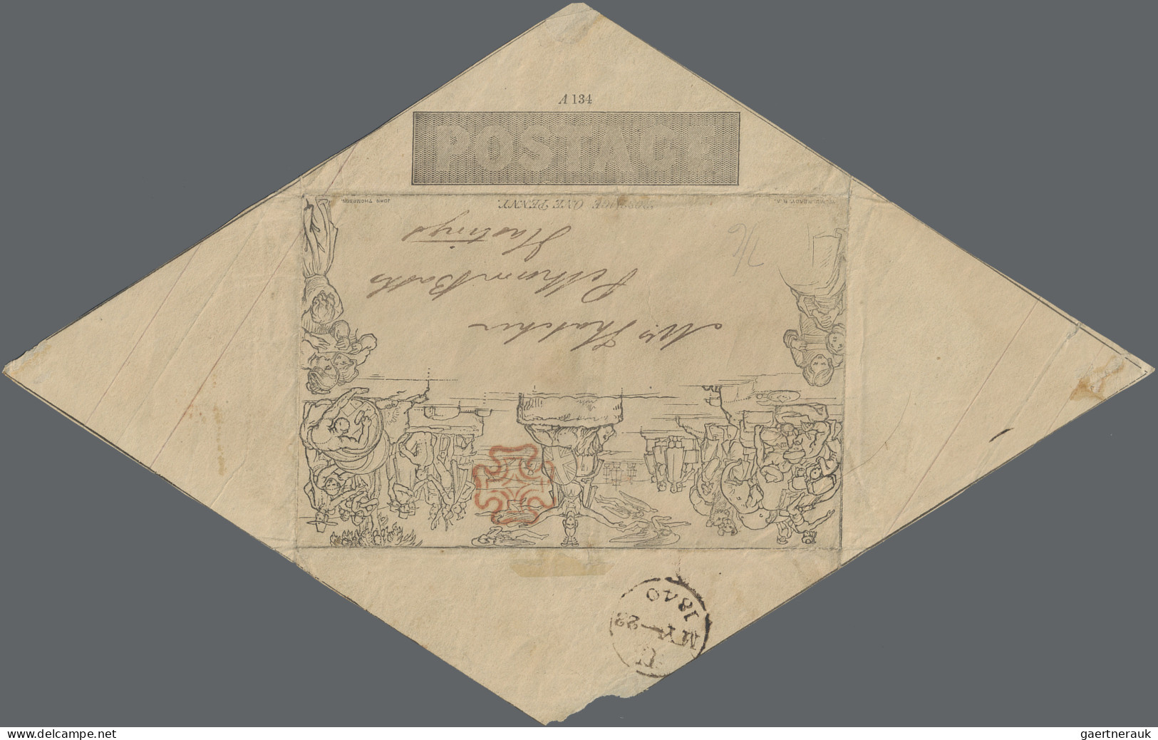 Great Britain - Postal Stationary: 1840, Mulready Envelope 1d., Stereo A134, Use - 1840 Mulready Omslagen En Postblad