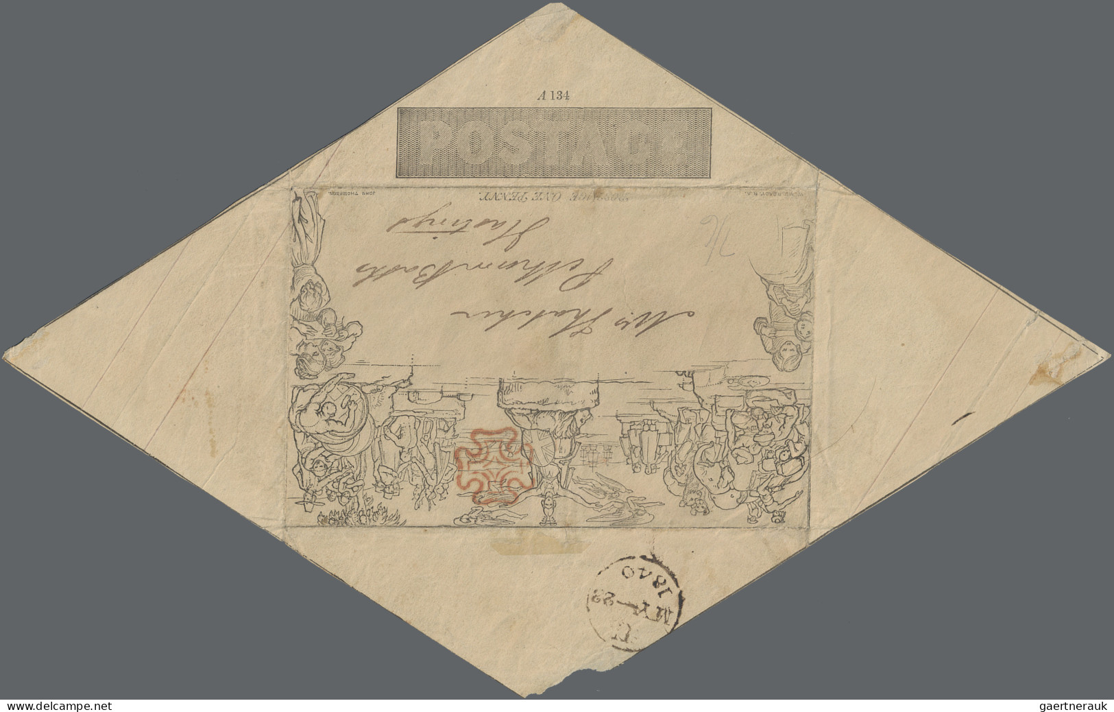 Great Britain - Postal Stationary: 1840, Mulready Envelope 1d., Stereo A134, Use - 1840 Mulready Envelopes & Lettersheets