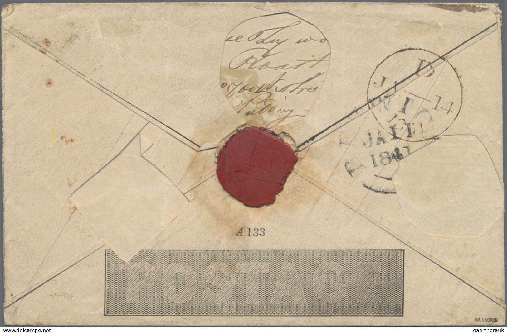 Great Britain - Postal Stationary: 1840, Mulready Envelope 1d. Black, Stereo A13 - 1840 Enveloppes Mulready