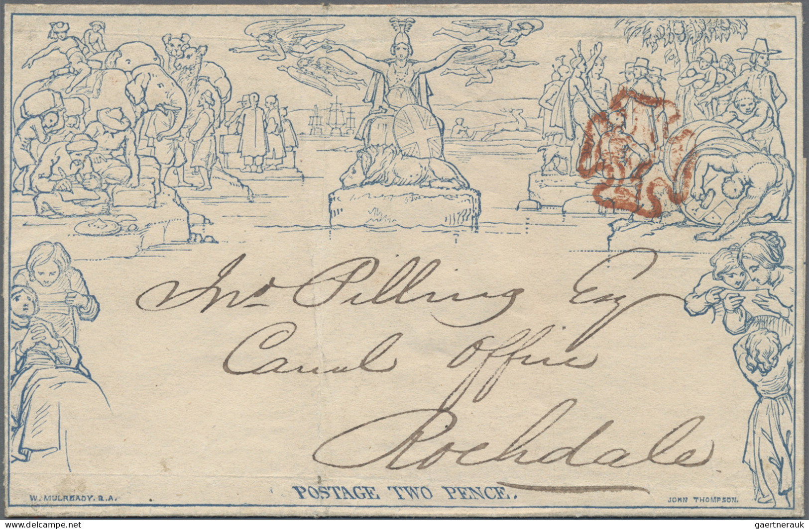 Great Britain - Postal Stationary: 1840, Mulready Lettersheet 2d. Blue, Stereo A - 1840 Mulready-Umschläge