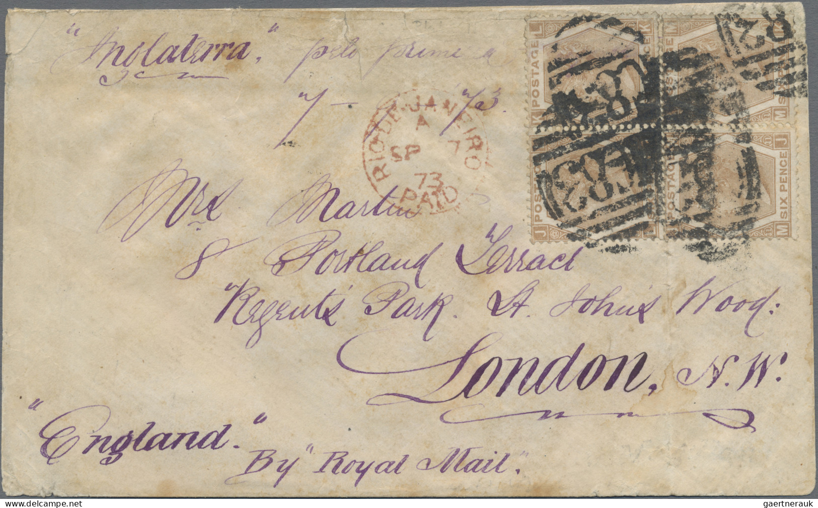 Great Britain - Used Abroad: 1873 GB Used In BRAZIL: Double-weight Cover From Ri - Other