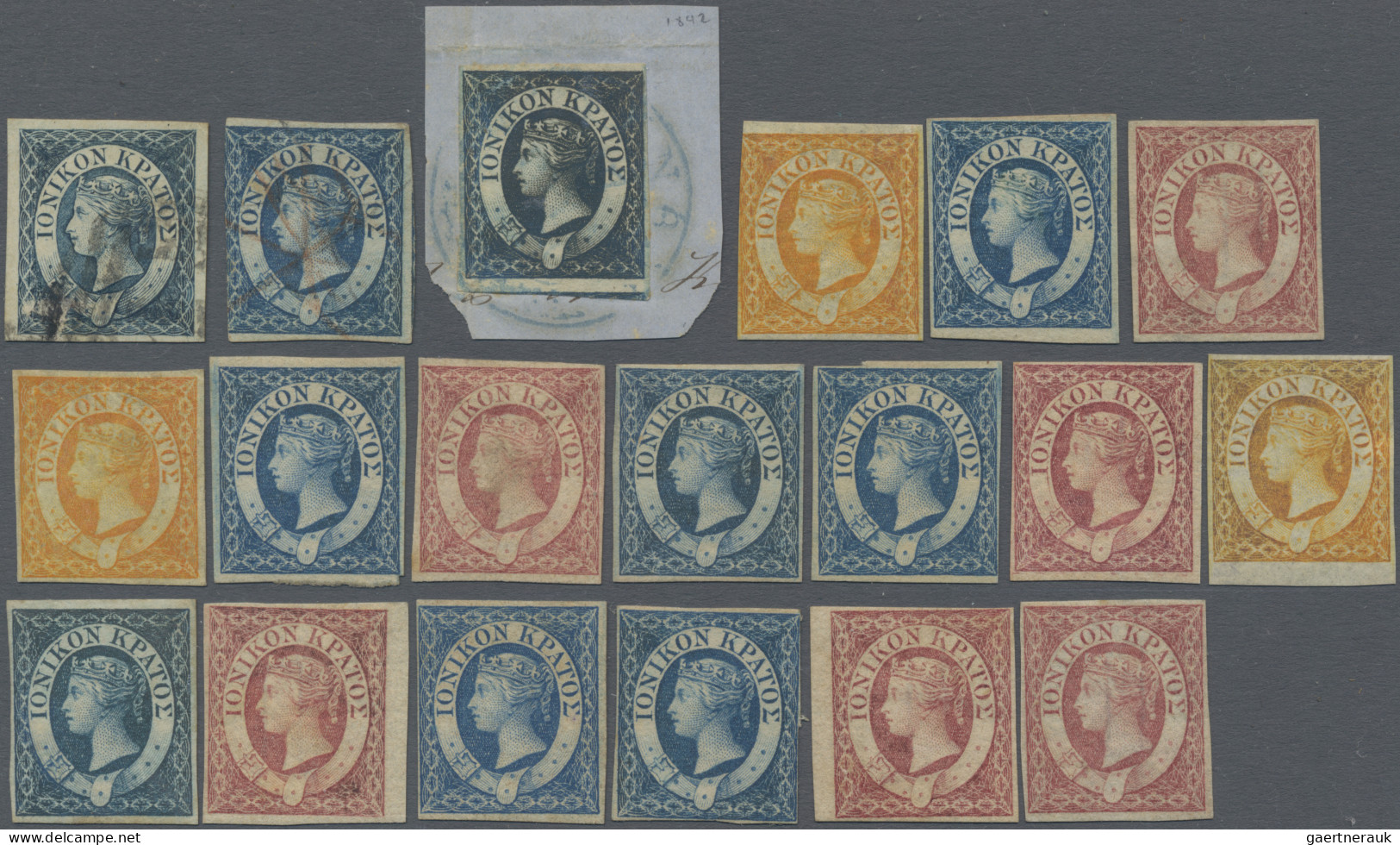 Ionian Islands: 1859, Lot Of 19 Mint (MM Or NG) Or Used, Including Blue Tied To - Islas Ionian