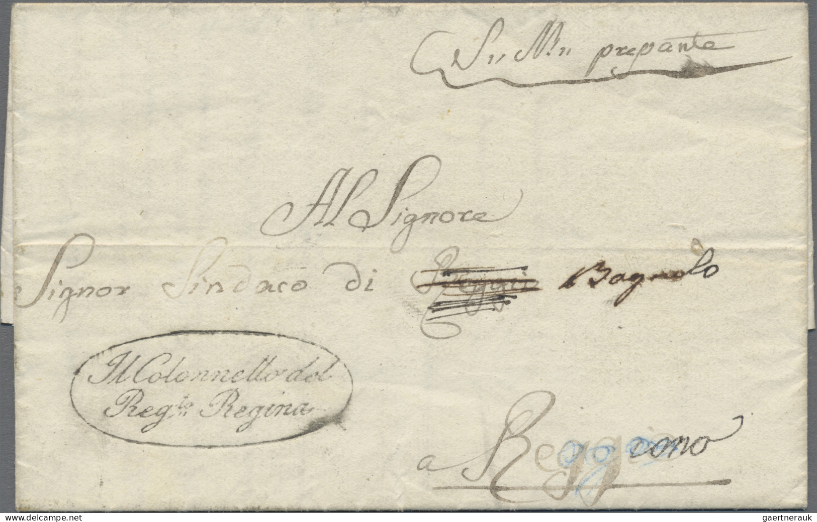 Italy -  Pre Adhesives  / Stampless Covers: 1814, Letter Addressed For Bagnolo, - 1. ...-1850 Prephilately