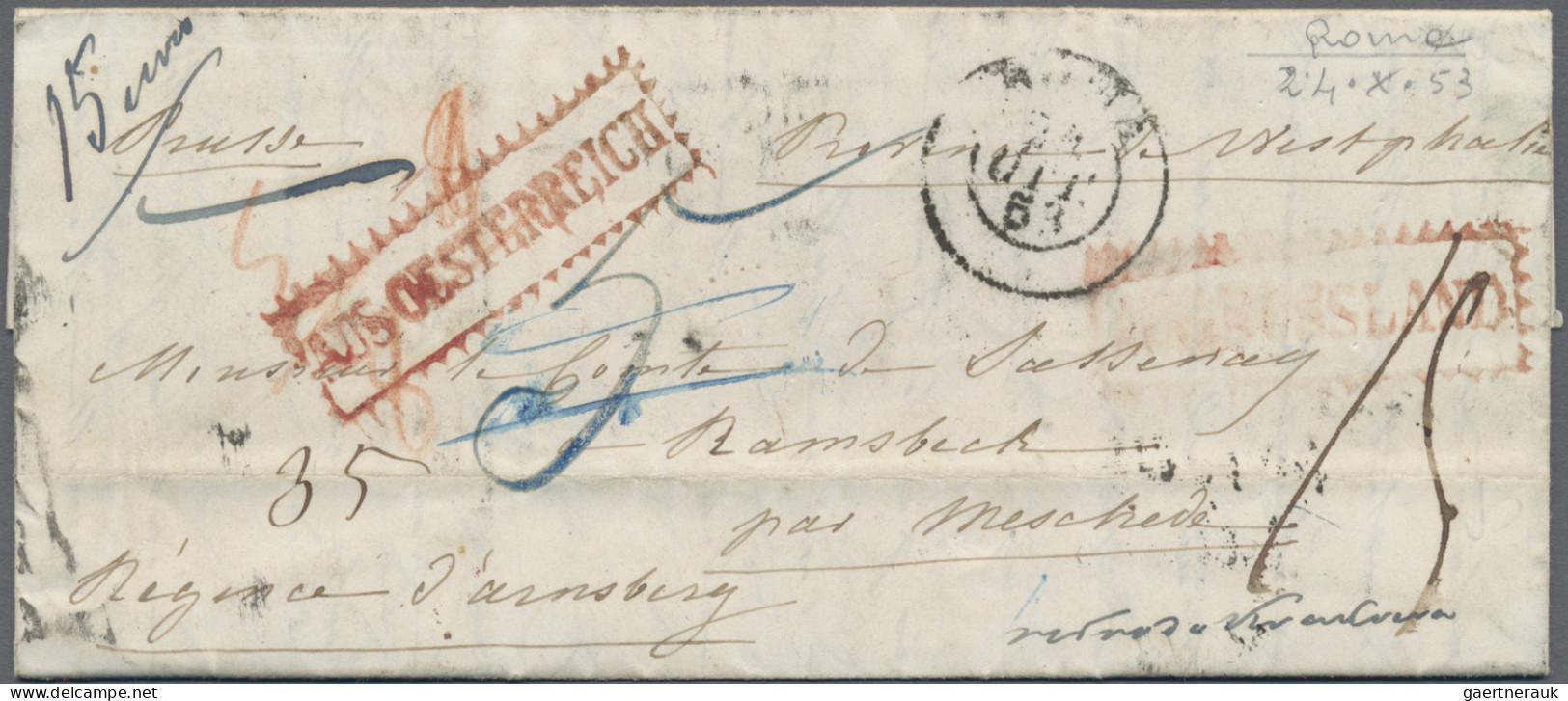 Italy -  Pre Adhesives  / Stampless Covers: 1853 (Rome - Venice - Trieste - Ljub - 1. ...-1850 Prephilately