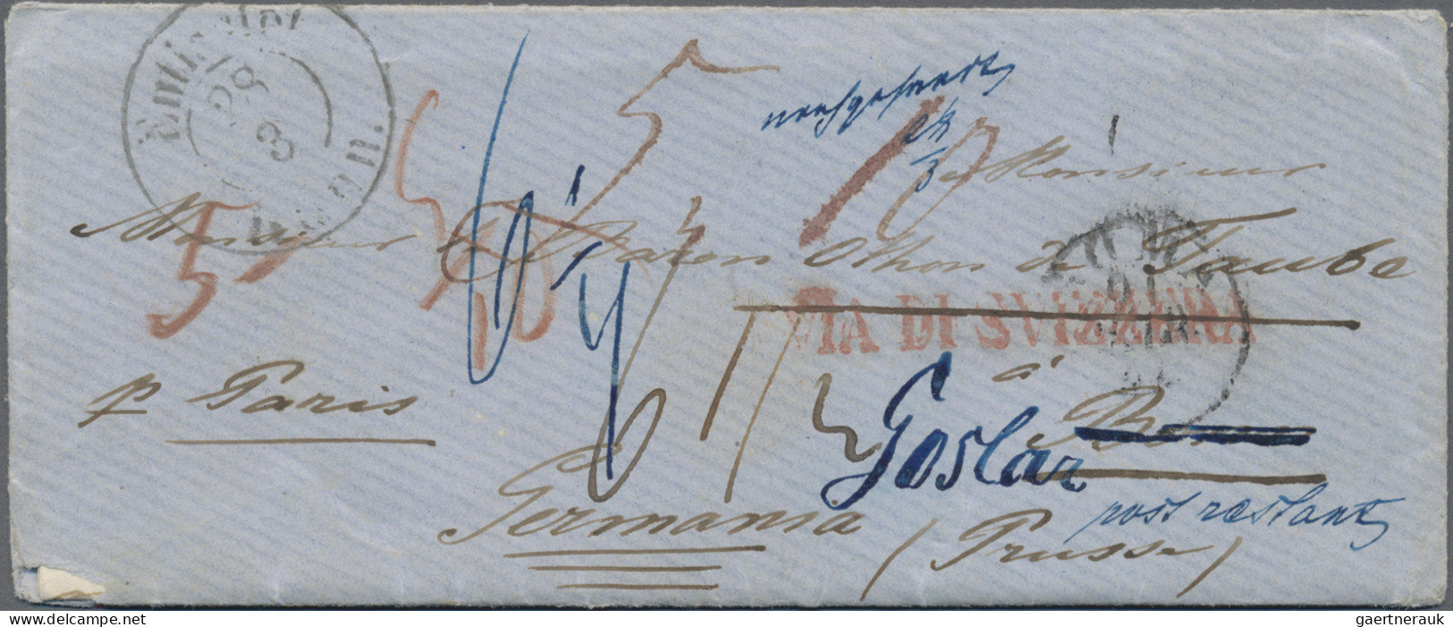 Italy -  Pre Adhesives  / Stampless Covers: 1857 (Rome - Milan - Zürich - Bonn - - ...-1850 Préphilatélie