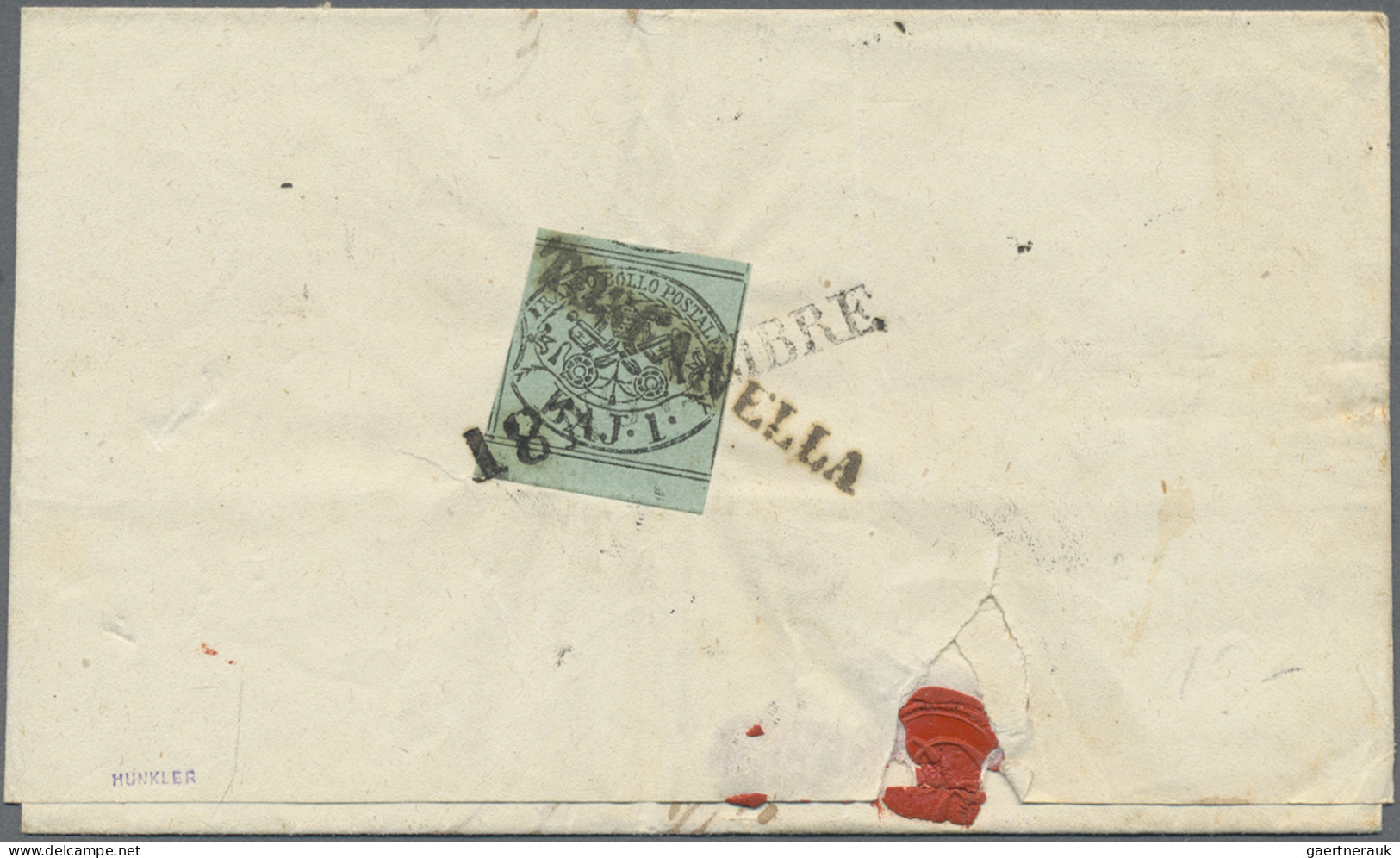 Italian States - Papal State: 1852, four covers from the first issue: a) 5 baj r