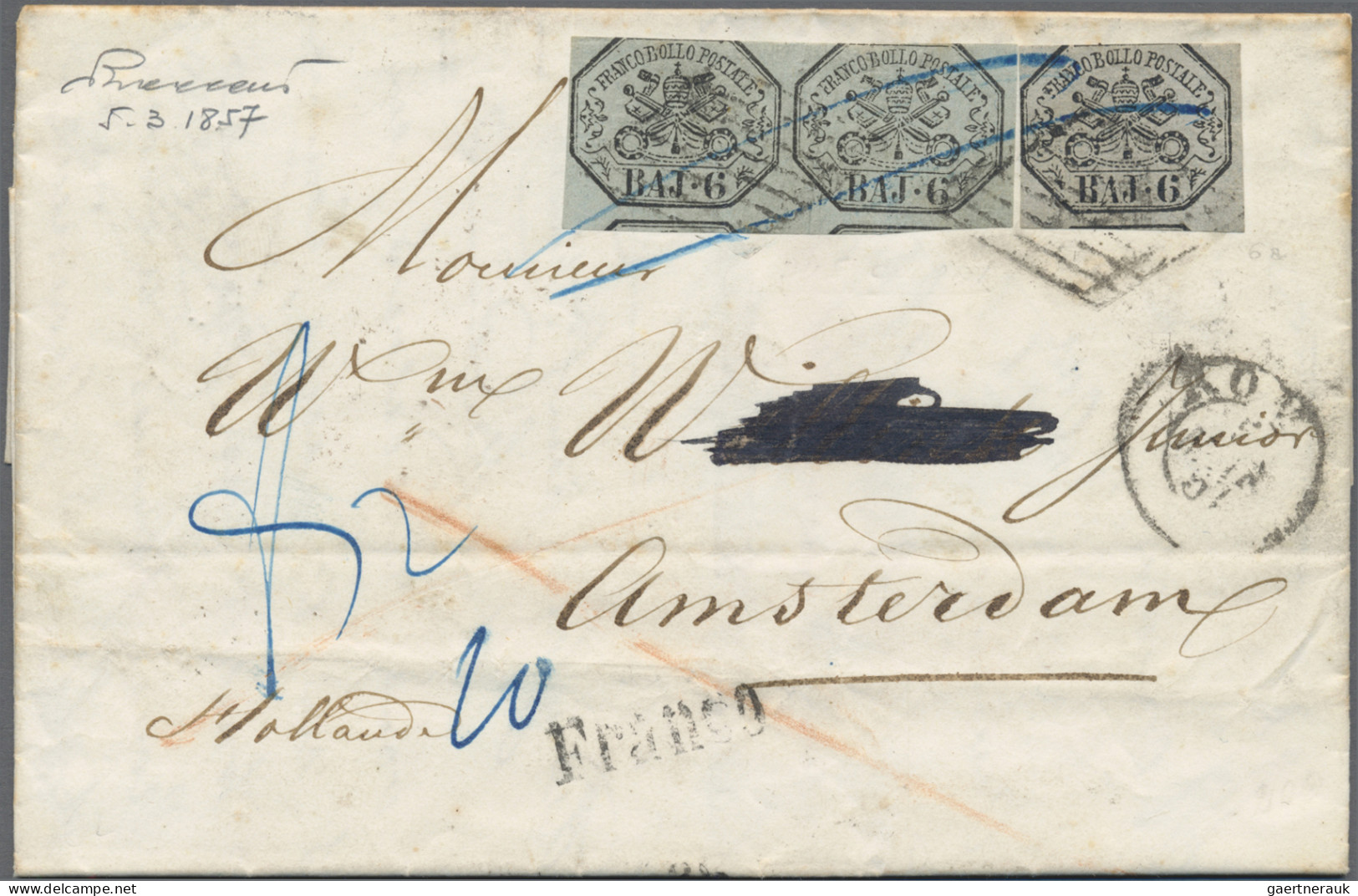 Italian States - Papal State: 1852, 6 Baj. (1857 Rome - Venice - Vienna - Leipzi - Papal States