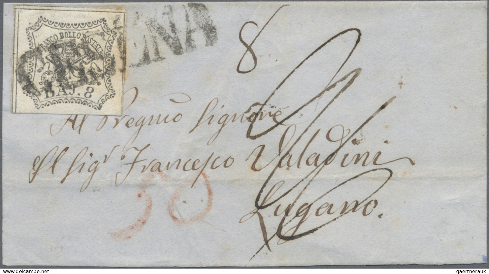 Italian States - Papal State: 1852, 8 Baj., (1855, Cesena - Milano - Lugano) Par - Kirchenstaaten