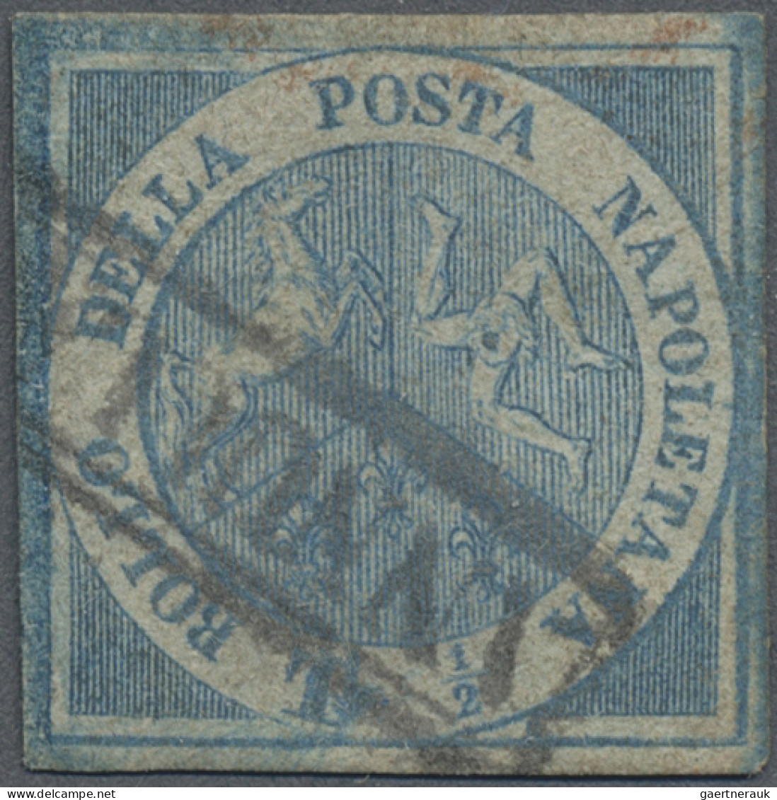 Italian States - Naples: 1860, ½ Tornese Blue "Trinacria", Repaired, Signed And - Neapel