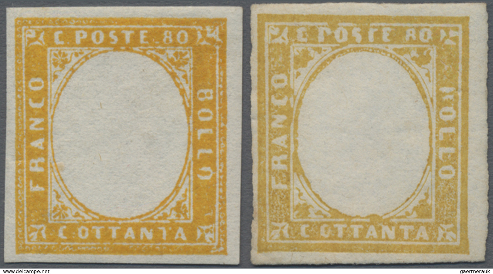 Italian States - Sardinia: 1855-63, 80 C. Yellow And 80 C. Yellow-ocre, Both Min - Sardinien