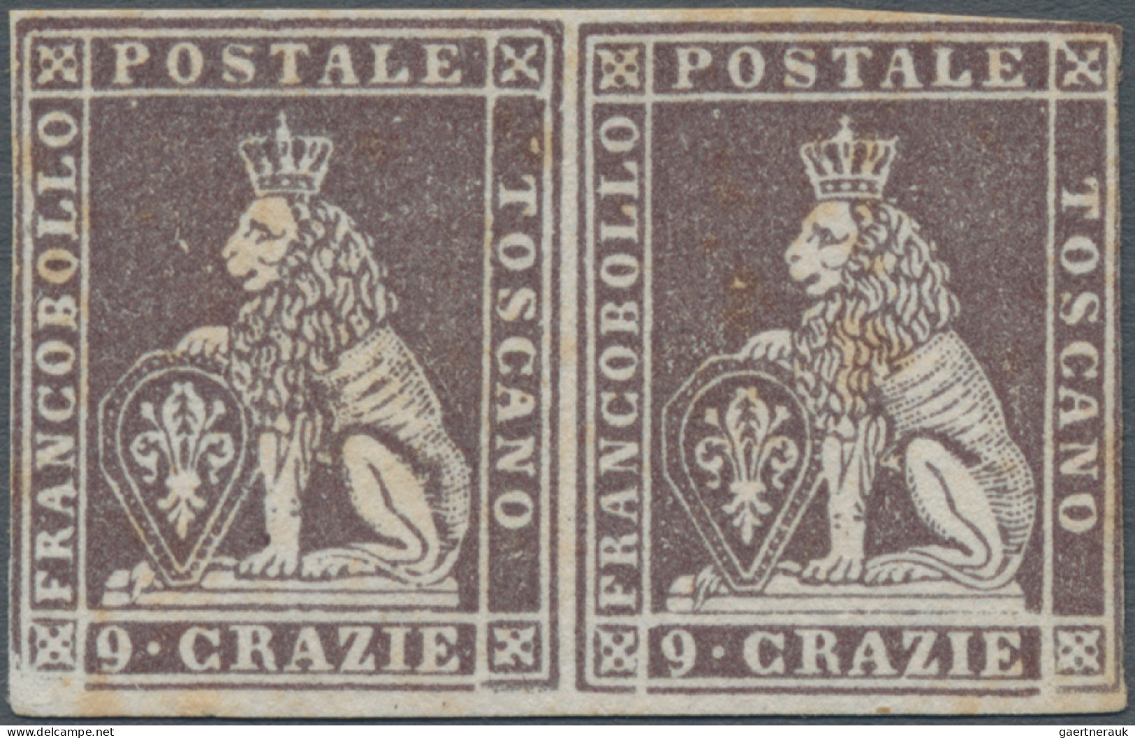 Italian States - Tuskany: 1851, 9 Cr Violetbrown, PROOF On Ungummed White Paper - Toscana