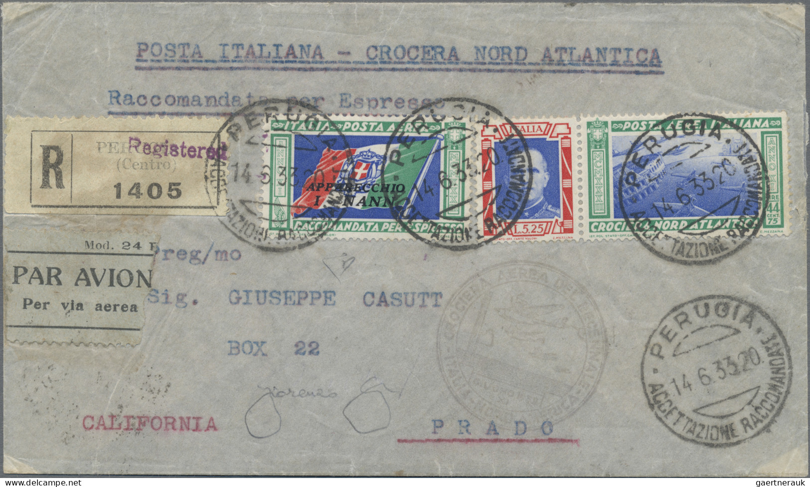 Italy: 1933, Balbo Flight, 5.25 + 44.75 L, The "I-NANN" Part Seperated, On Regis - Poststempel