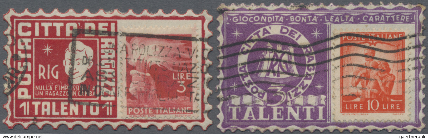 Italy: 1945/1947 (ca), "Democratica", 3 L Red And 10 L Orange On Advertisal Card - 1946-60: Oblitérés
