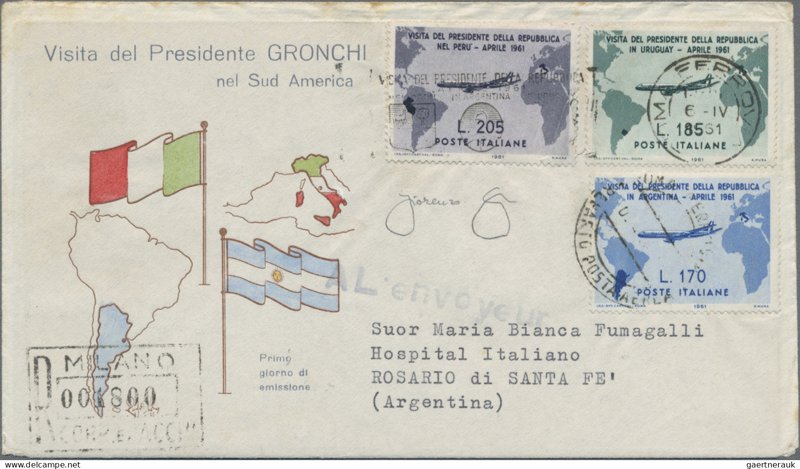 Italy: 1961, Visit Of Pres. Gronchi In South America, Complete Set Of Three (fou - 1961-70: Marcofilie