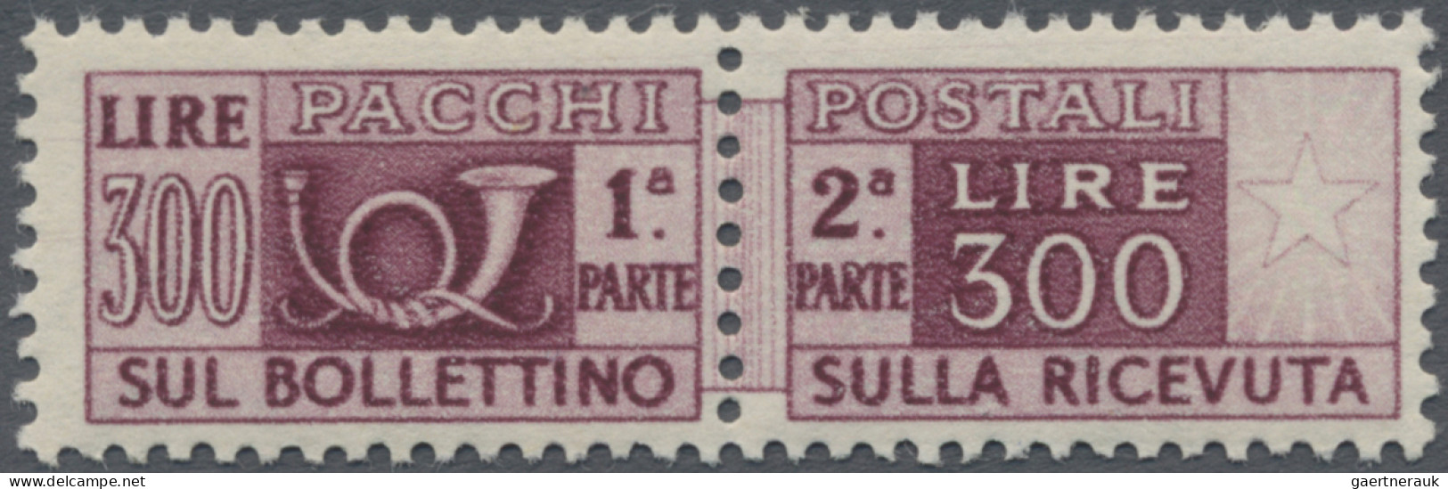 Italy: 1946, 300 L Lila Brown, Mint Never Hinged, Watermark "Flying Wheel", Mich - Paquetes Postales